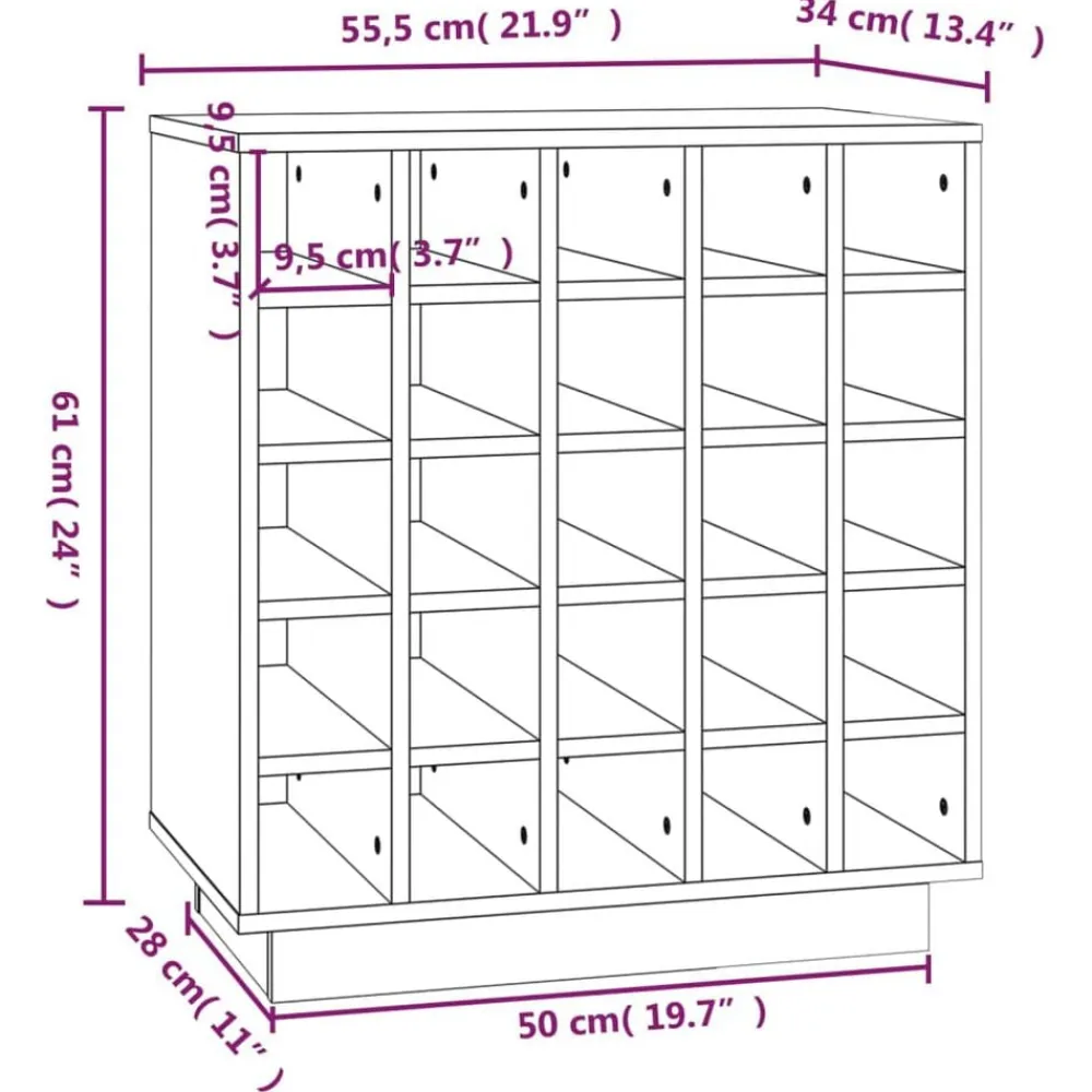 vidaXL Botellero de madera maciza de pino 55,5x34x61 cm Natural New