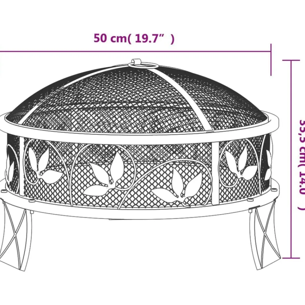 vidaXL Brasero con atizador acero XXL 50 cm