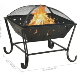 vidaXL Brasero con atizador acero XXL 62 cm Hot