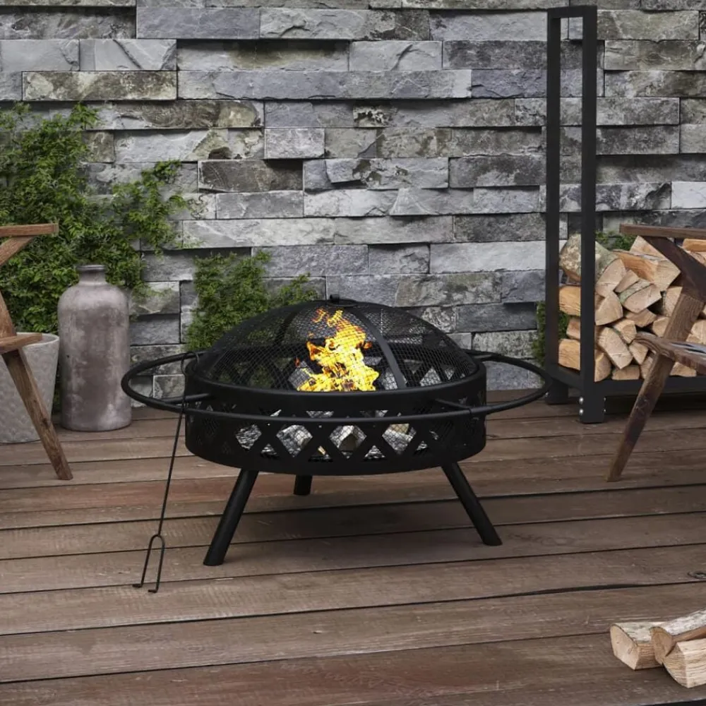 vidaXL Brasero con atizador acero XXL 70 cm Hot