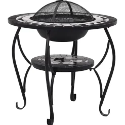 vidaXL Brasero de mosaico cerámica y blanco 68 cm Negro Best