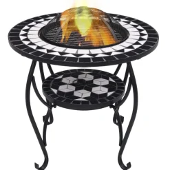 vidaXL Brasero de mosaico cerámica y blanco 68 cm Negro Best