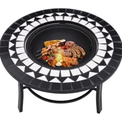 vidaXL Brasero de mosaico cerámica 68 cm Negro y blanco New