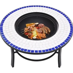 vidaXL Brasero de mosaico cerámica 68 cm Azul y blanco Clearance