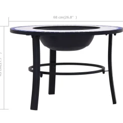 vidaXL Brasero de mosaico cerámica 68 cm Azul y blanco Clearance
