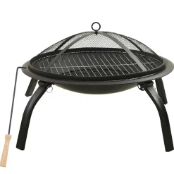 vidaXL Brasero y barbacoa 2 en 1 con atizador acero 56x56x49 cm Negro Discount