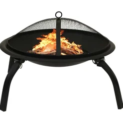 vidaXL Brasero y barbacoa 2 en 1 con atizador acero 56x56x49 cm Negro Discount