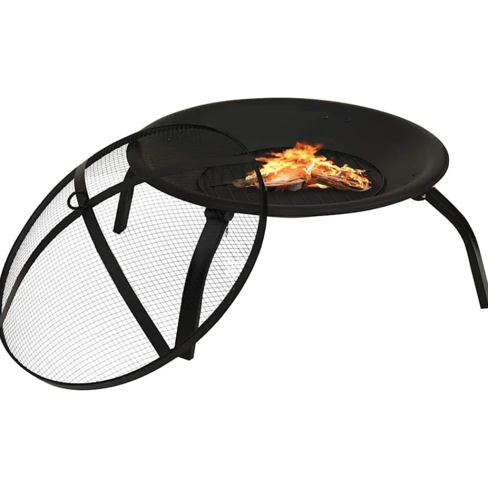 vidaXL Brasero y barbacoa 2 en 1 con atizador acero 56x56x49 cm Negro Discount