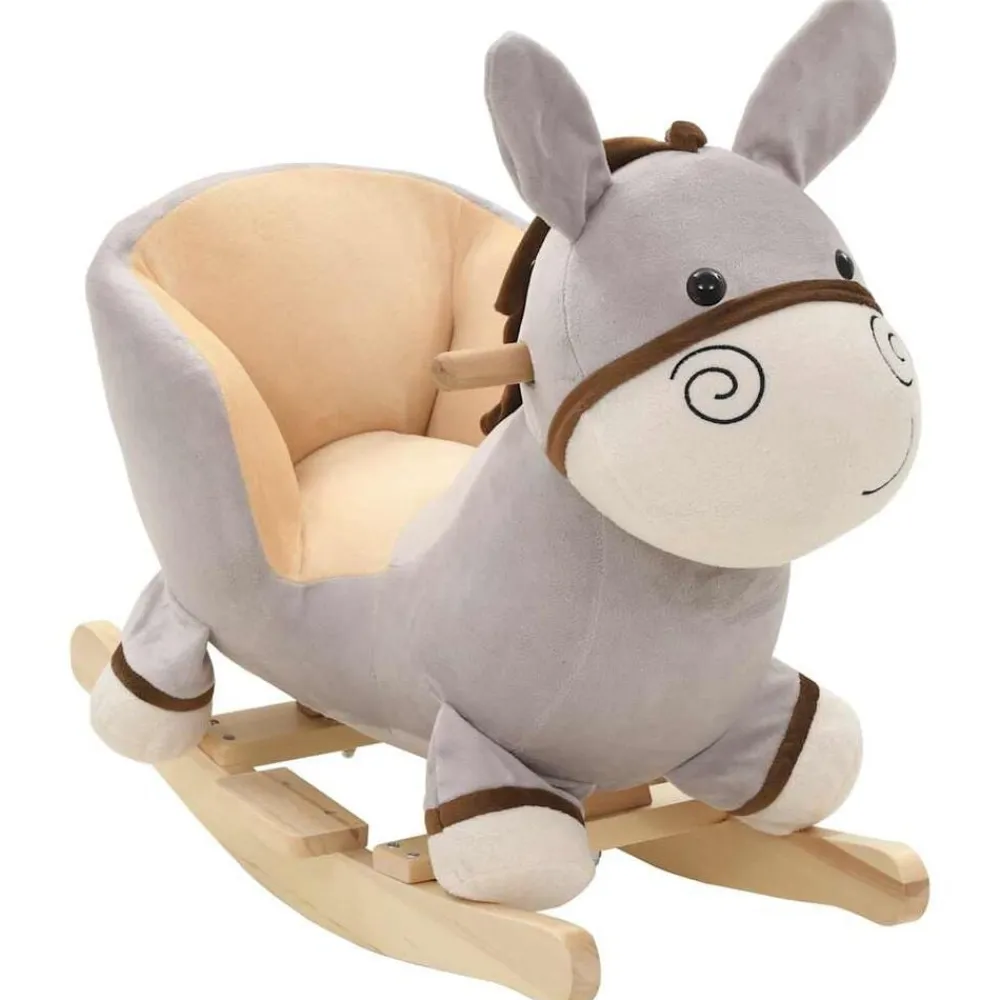 vidaXL Burro balancín de peluche con respaldo gris 60x32x55 cm Sale