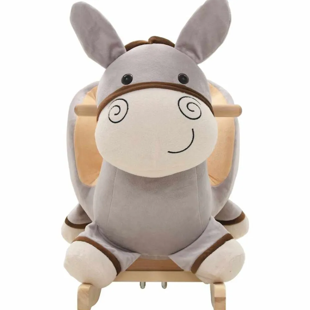 vidaXL Burro balancín de peluche con respaldo gris 60x32x55 cm Sale