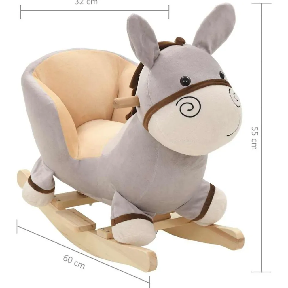vidaXL Burro balancín de peluche con respaldo gris 60x32x55 cm Sale
