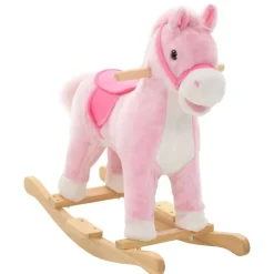 vidaXL Juguetes-Caballito balancín de peluche rosa 65x32x58 cm