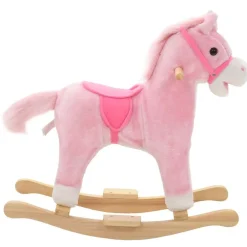 vidaXL Juguetes-Caballito balancín de peluche rosa 65x32x58 cm