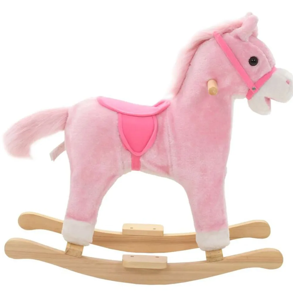 vidaXL Juguetes-Caballito balancín de peluche rosa 65x32x58 cm