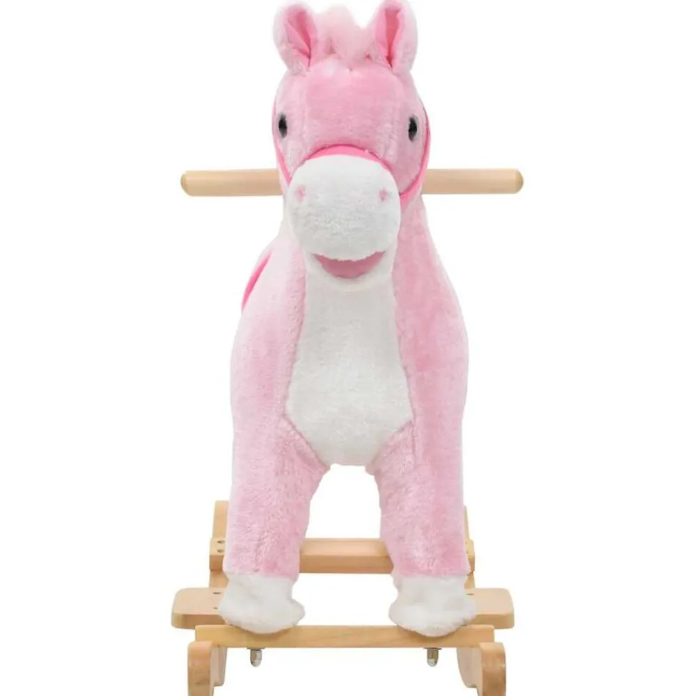 vidaXL Juguetes-Caballito balancín de peluche rosa 65x32x58 cm