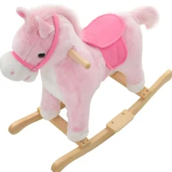 vidaXL Juguetes-Caballito balancín de peluche rosa 65x32x58 cm