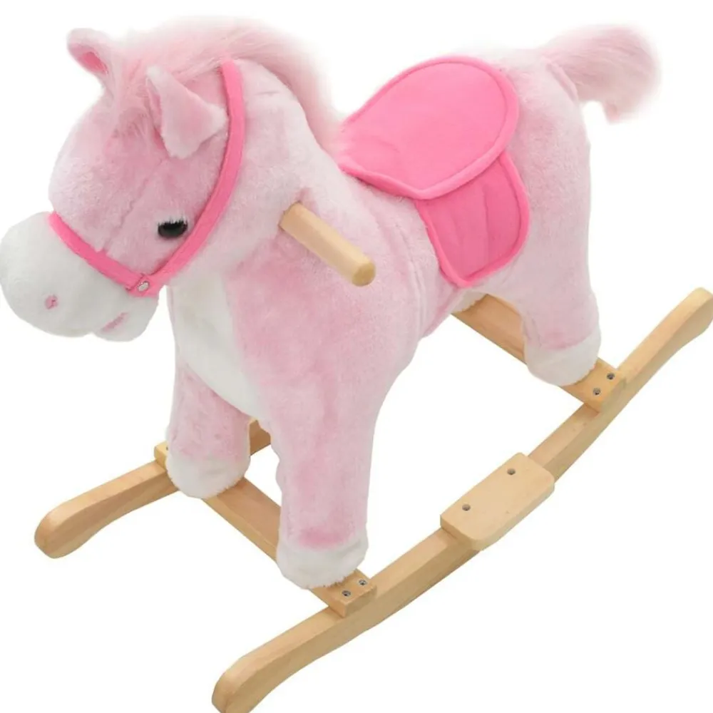 vidaXL Juguetes-Caballito balancín de peluche rosa 65x32x58 cm