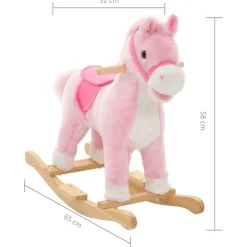 vidaXL Juguetes-Caballito balancín de peluche rosa 65x32x58 cm