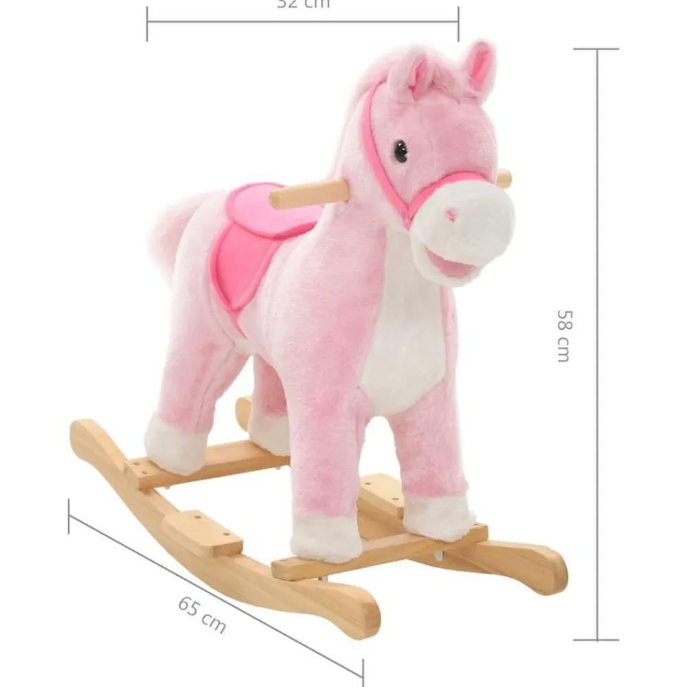 vidaXL Juguetes-Caballito balancín de peluche rosa 65x32x58 cm