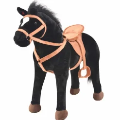 vidaXL Juguetes-Caballo de juguete de pie de peluche negro