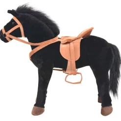 vidaXL Juguetes-Caballo de juguete de pie de peluche negro