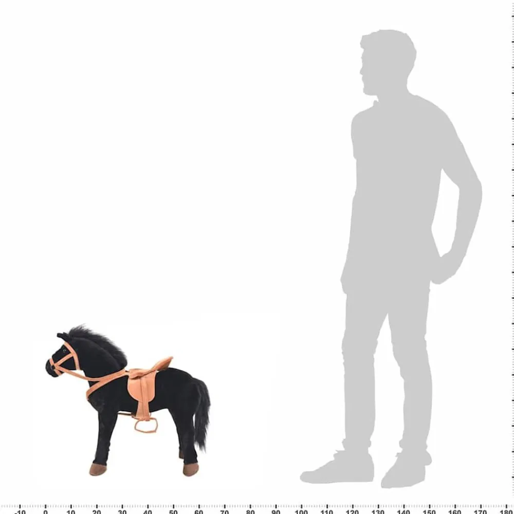 vidaXL Juguetes-Caballo de juguete de pie de peluche negro