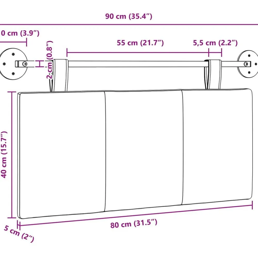 vidaXL Camas Y Accesorios-Cabecera Colgante Rayado 90 x 55 x 5 cm tela