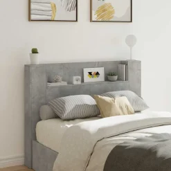 vidaXL Cabecera con LED con estante Hormigón 140 x 16,5 x 103,5 cm Gris concreto Clearance