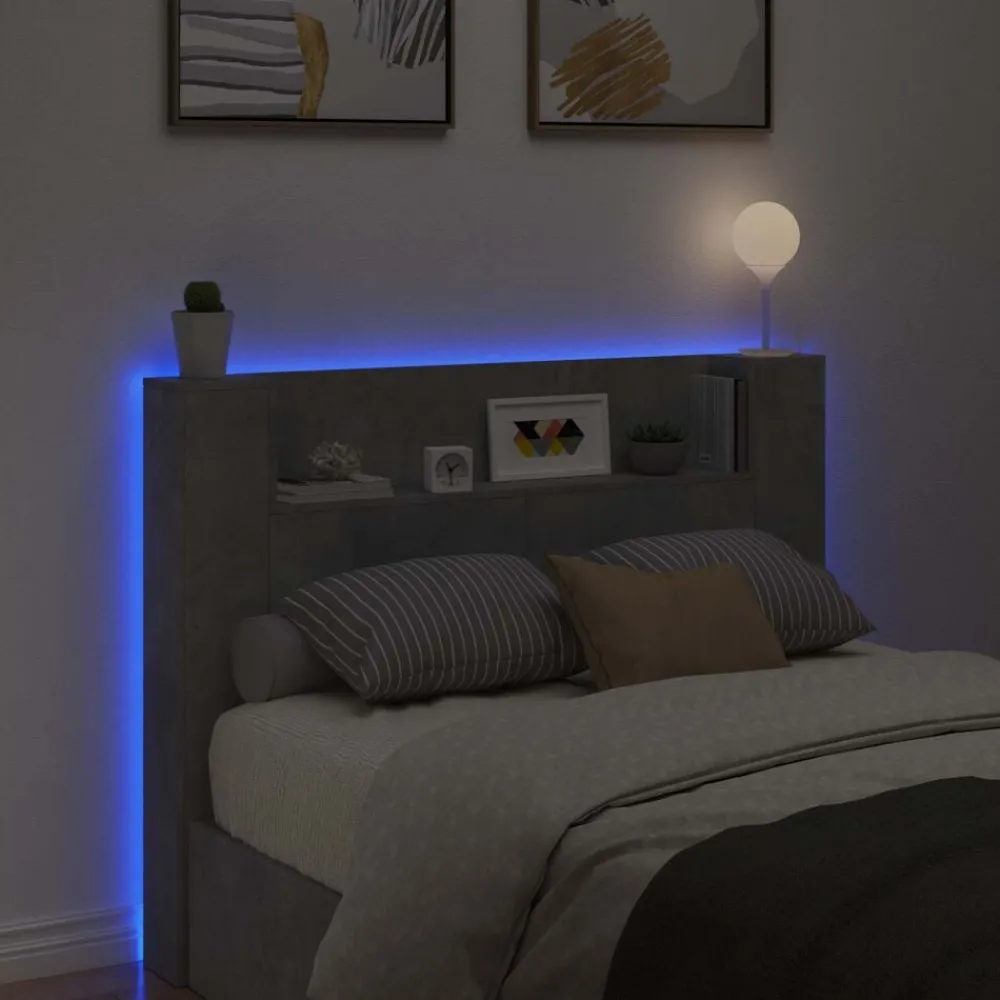 vidaXL Cabecera con LED con estante Hormigón 140 x 16,5 x 103,5 cm Gris concreto Clearance