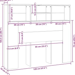 vidaXL Cabecero armario madera ingeniería envejecida 120x19x103,5 cm Madera envejecida New