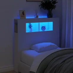 vidaXL Cabecero con LED madera de ingeniería 100x18,5x103,5 cm Blanco Discount