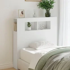vidaXL Cabecero con LED madera de ingeniería 100x18,5x103,5 cm Blanco Discount