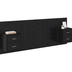 vidaXL Cabecero con Mueble 3 pcs Madera de ingeniería Roble negro New