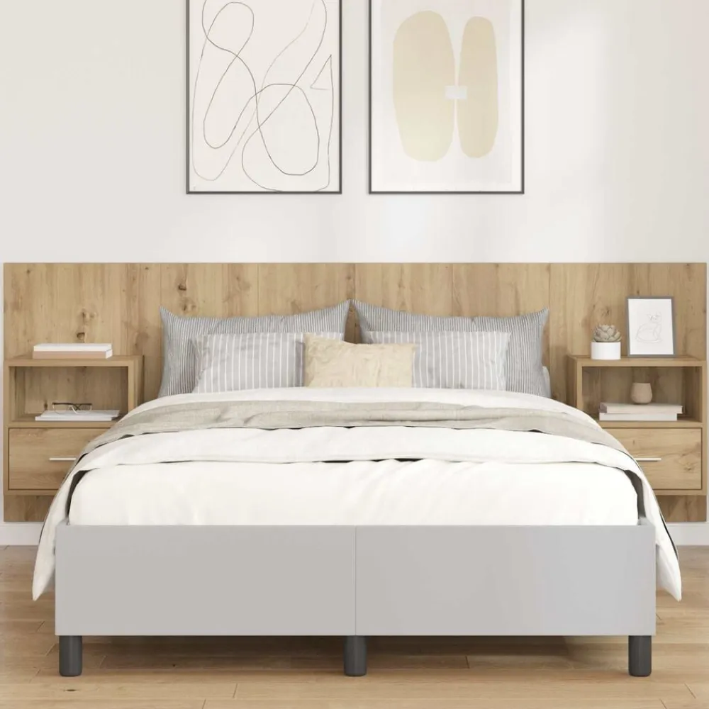 vidaXL Cabecero con Mueble 3 pcs Roble artesanal Madera de ingeniería Roble artisan Discount