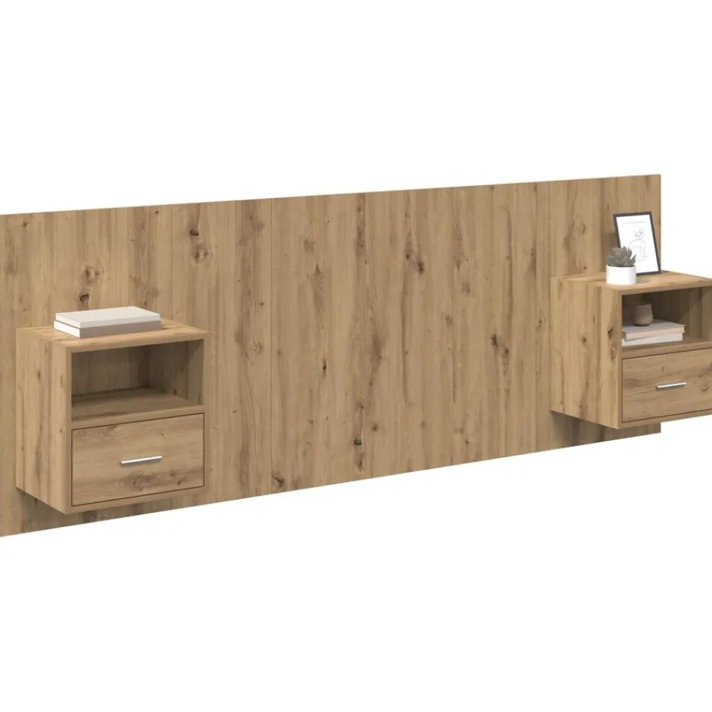 vidaXL Cabecero con Mueble 3 pcs Roble artesanal Madera de ingeniería Roble artisan Discount