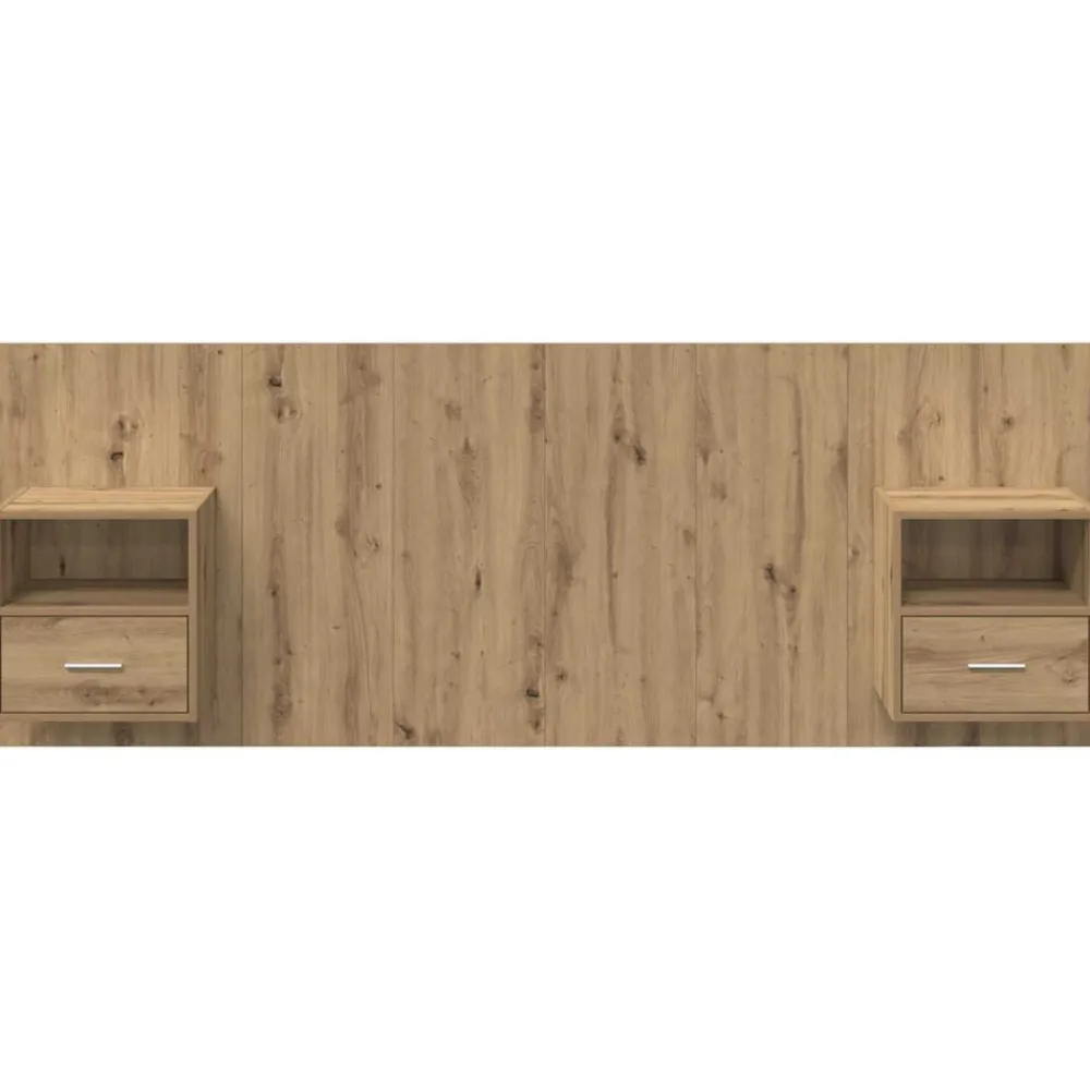 vidaXL Cabecero con Mueble 3 pcs Roble artesanal Madera de ingeniería Roble artisan Discount