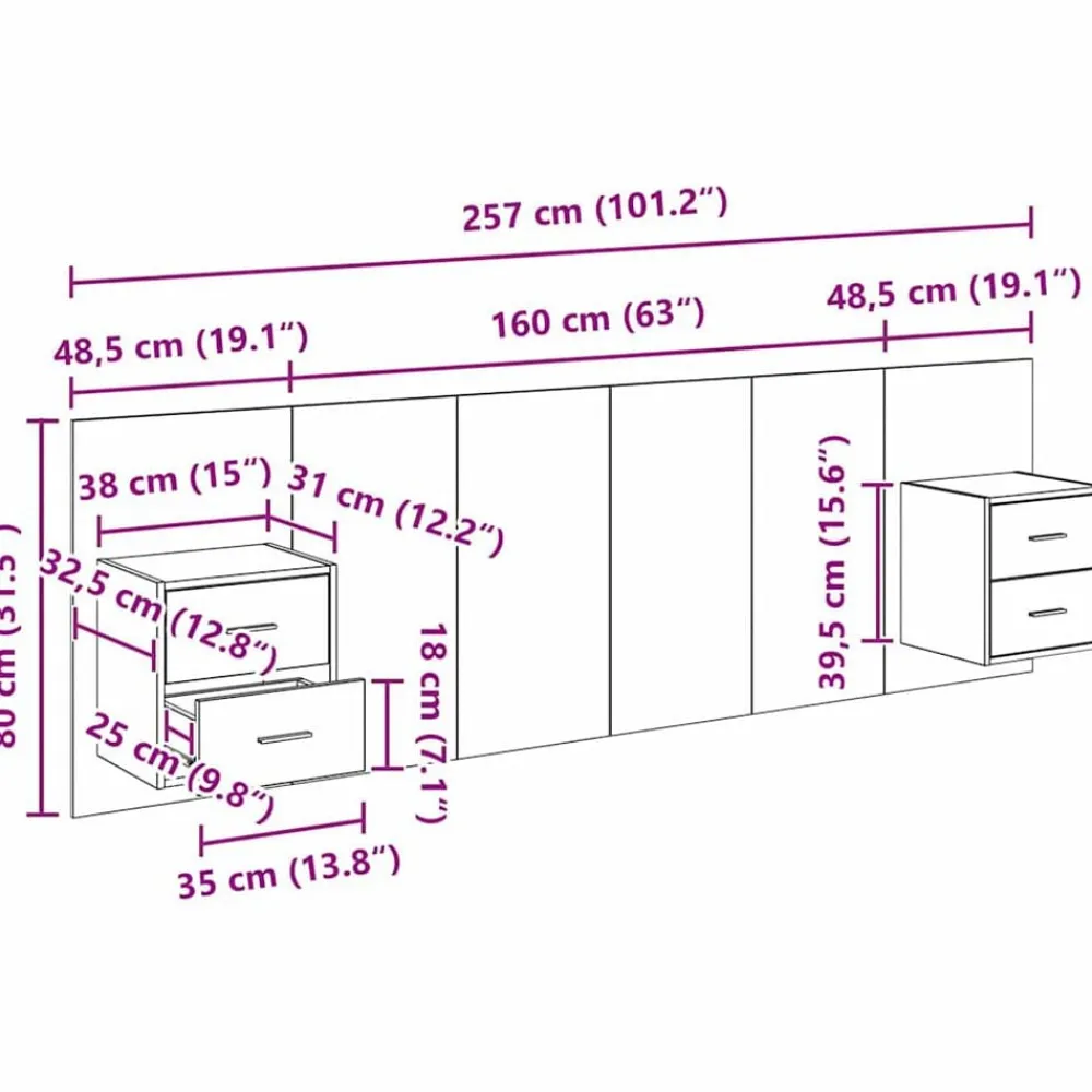 vidaXL Cabecero con Mueble 3 pcs Roble artesanal Madera de ingeniería Roble artisan Outlet