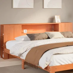 vidaXL Cabecero de cama almacenaje madera maciza pino marrón 200 cm Marr&oacute;n cera Online