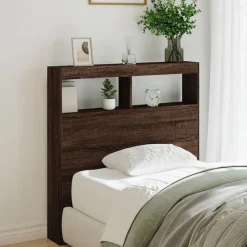 vidaXL Camas Y Accesorios-Cabecero de cama con luz LED marrón roble 100x17x102 cm