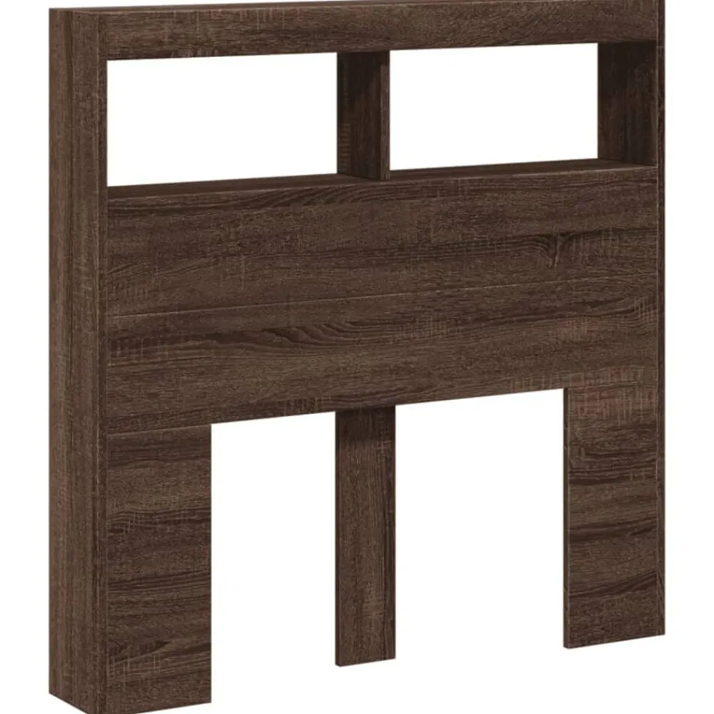 vidaXL Camas Y Accesorios-Cabecero de cama con luz LED marrón roble 100x17x102 cm