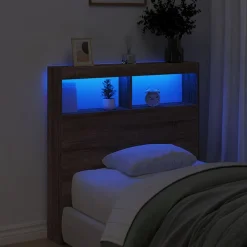 vidaXL Camas Y Accesorios-Cabecero de cama con luz LED marrón roble 100x17x102 cm