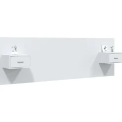 vidaXL Cabecero de cama con mesitas madera contrachapada Blanco Discount