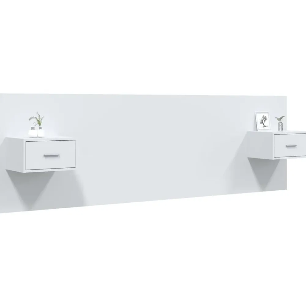 vidaXL Cabecero de cama con mesitas madera contrachapada Blanco Discount