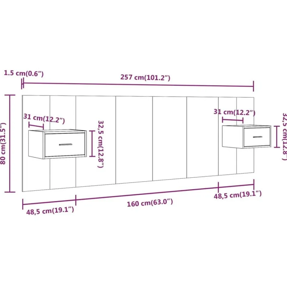 vidaXL Cabecero de cama con mesitas madera contrachapada Roble Sonoma Outlet