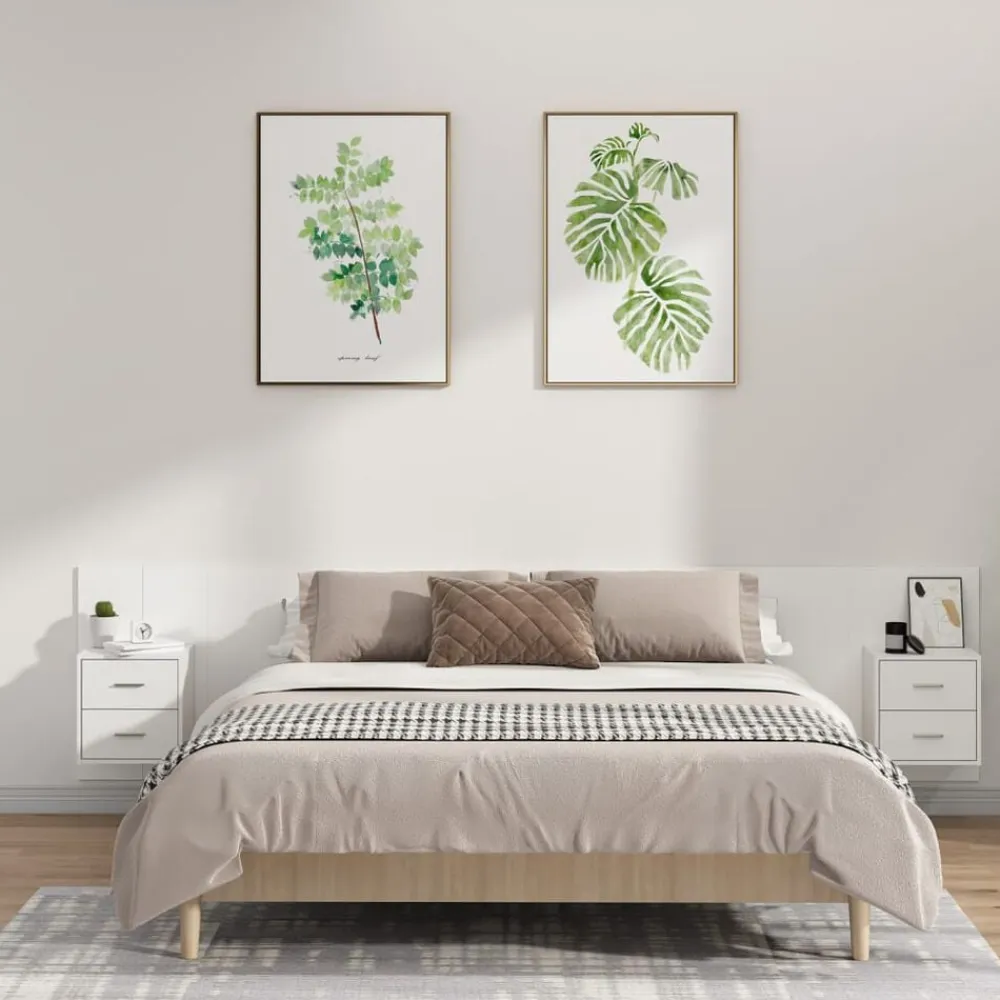 vidaXL Cabecero de cama con mesitas madera contrachapada Blanco Clearance