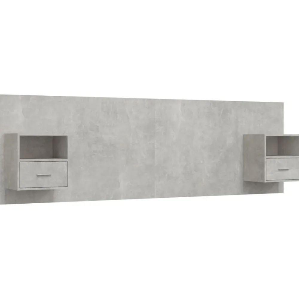 vidaXL Camas Y Accesorios-Cabecero de cama con mesitas madera contrachapada gris hormigón