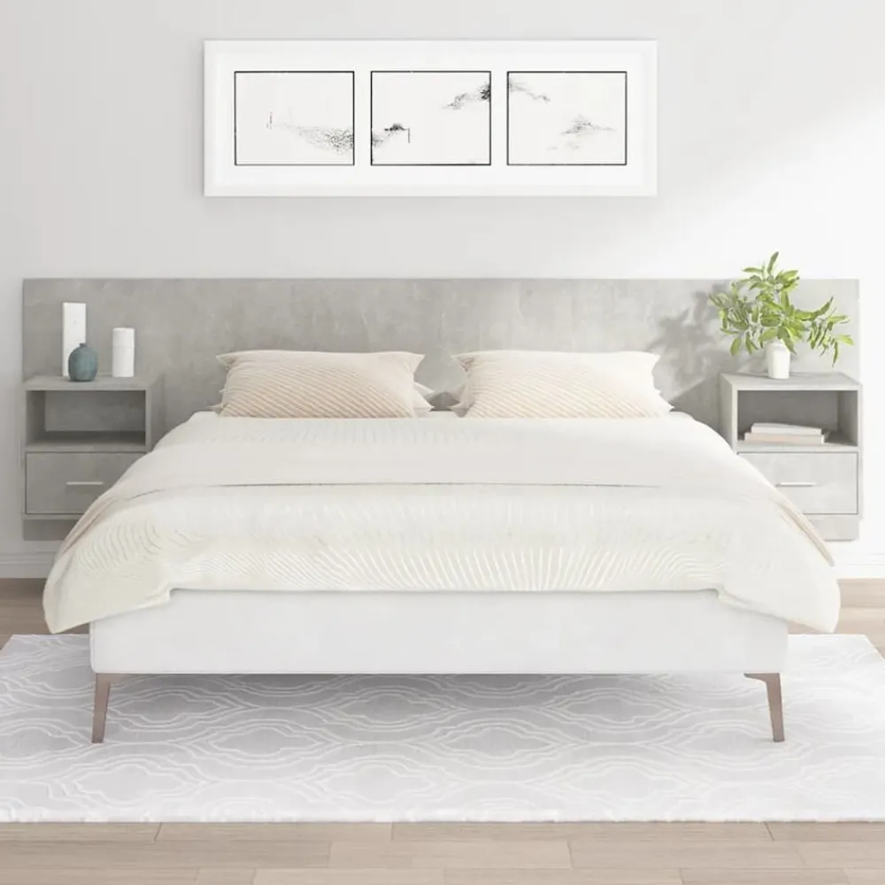 vidaXL Camas Y Accesorios-Cabecero de cama con mesitas madera contrachapada gris hormigón