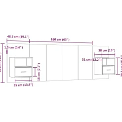 vidaXL Camas Y Accesorios-Cabecero de cama con mesitas madera contrachapada gris hormigón