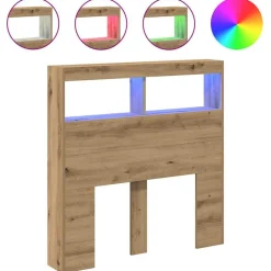 vidaXL Camas Y Accesorios-Cabecero de cama con LED roble artesanal 100x17x102 cm