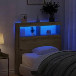 vidaXL Camas Y Accesorios-Cabecero de cama con LED roble artesanal 100x17x102 cm